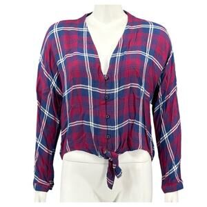 Rails Top Womens‎ Medium Red Blue Plaid Sloane Long Sleeve Button Up Tie Front